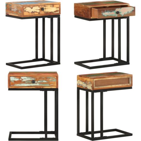 Tavolino Laterale a Forma di U 45x30x61 cm in Legno di Recupero - Tavolino in legno di recupero - Tavolino da divano