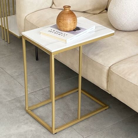 CASARIA® Tavolino con rotelle 50x35x70cm forma a C legno in metallo portata  40 kg tavolo