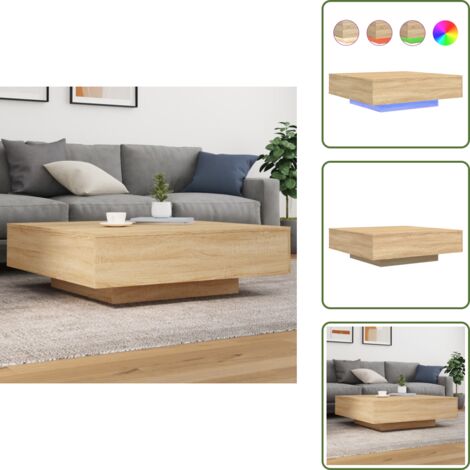 Tavolino laterale - vidaXL Tavolino da Soggiorno con Luci LED Rovere Sonoma 100x100x31 cm - Tavolino porta telefono