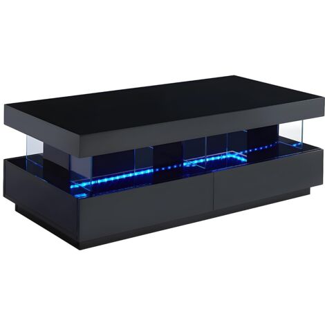 Tavolino LED 2 cassetti e 2 nicchie MDF laccato Nero FABIO II