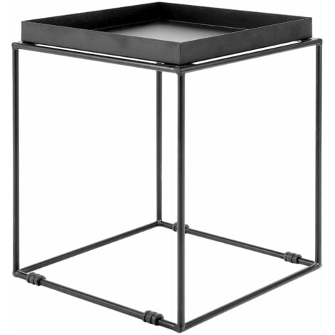 Tavolino Metallo Nero con Vassoio Design Industriale 50 x 40 x 40 cm Saxon - Nero