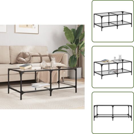 Tavolino moderno - vidaXL Tavolini con Piano Vetro Trasparente 2 pz 98,5x50x40 cm Acciaio - Tavolino in acciaio
