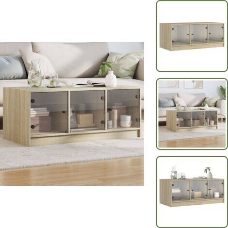 Tavolino moderno - vidaXL Tavolino da Salotto con Ante in Vetro Rovere Sonoma 102x50x42cm - Tavolino con spazio portaoggetti