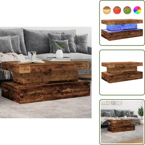 Tavolino moderno - vidaXL Tavolino da Salotto con Luci LED Legno Antico 90x50x40 cm - Tavolino con luci