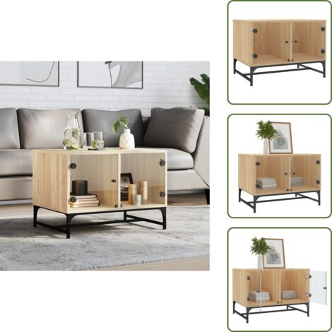 Tavolino moderno - vidaXL Tavolino Salotto con Ante in Vetro Rovere Sonoma 68,5x50x50 cm - Tavolino con spazio portaoggetti