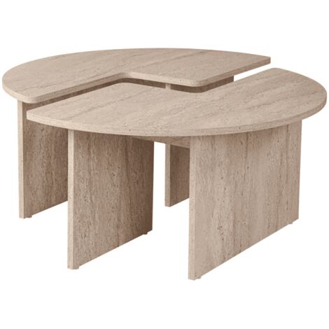 Tavolino - MOIRA - Rotondo - Effetto marmo travertino - 90 x 90 x 41 cm