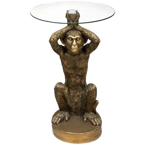 Tavolino monkey in resina e vetro temperato d40cm dorato - Atmosphera créateur d'intérieur