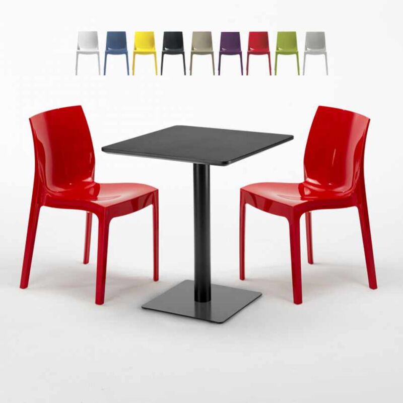 

Mesa Cuadrada Negra 60x60 cm y 2 Sillas De Colores Ice Licorice | Color: Rojo