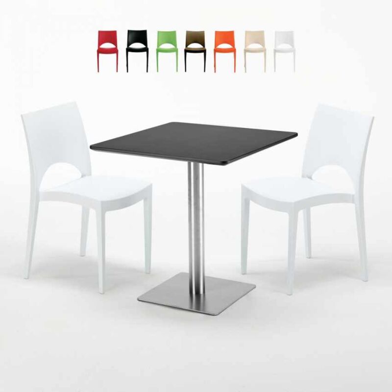 

Mesa Cuadrada Negra 70x70 cm y 2 Sillas De Colores Paris Rum Raisin | Color: Blanco