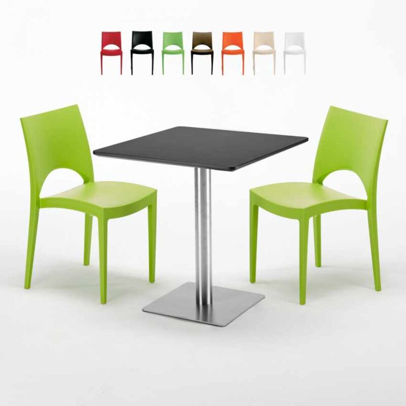 

Mesa Cuadrada Negra 70x70 cm y 2 Sillas De Colores Paris Rum Raisin | Color: Verde