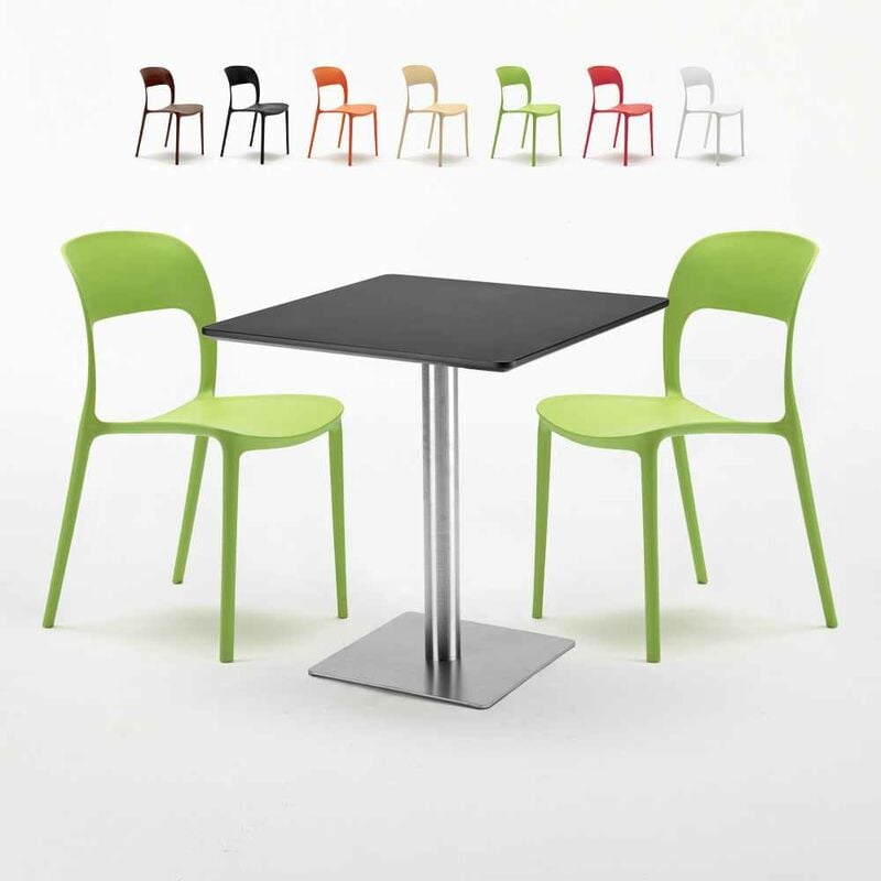 

Mesa Cuadrada Negra 70x70 cm y 2 Sillas De Colores Restaurant Rum Raisin | Verde