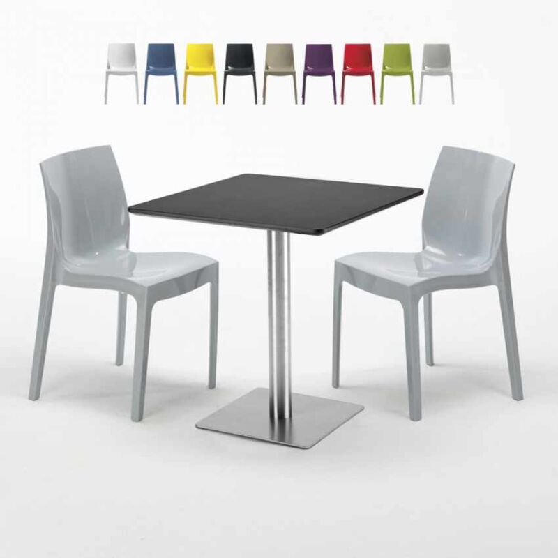 

Mesa Cuadrada Negra 70x70 cm y 2 Sillas De Colores Ice RUM RAISIN | Color: Gris