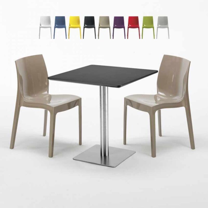 

Mesa Cuadrada Negra 70x70 cm y 2 Sillas De Colores Ice RUM RAISIN | Color: Beige