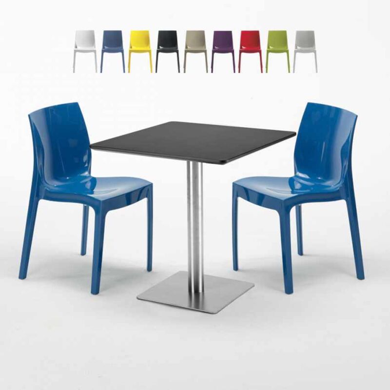 

Mesa Cuadrada Negra 70x70 cm y 2 Sillas De Colores Ice RUM RAISIN | Color: Azul Marino