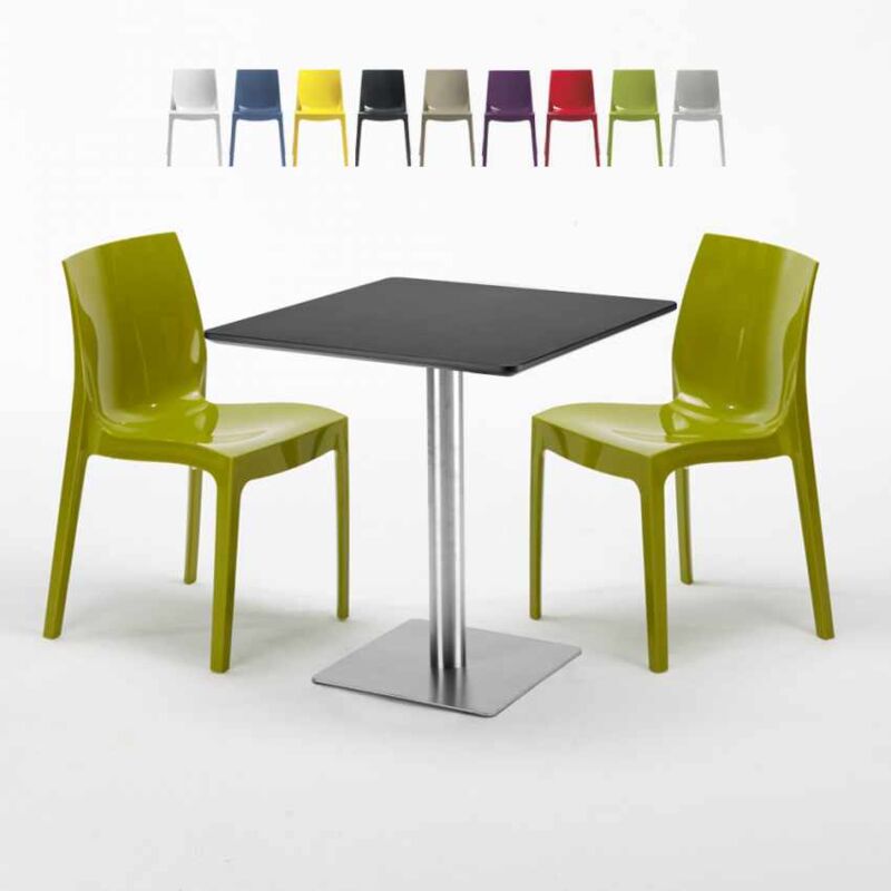 

Mesa Cuadrada Negra 70x70 cm y 2 Sillas De Colores Ice RUM RAISIN | Color: Verde