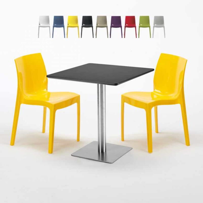 

Mesa Cuadrada Negra 70x70 cm y 2 Sillas De Colores Ice RUM RAISIN | Color: Amarillo