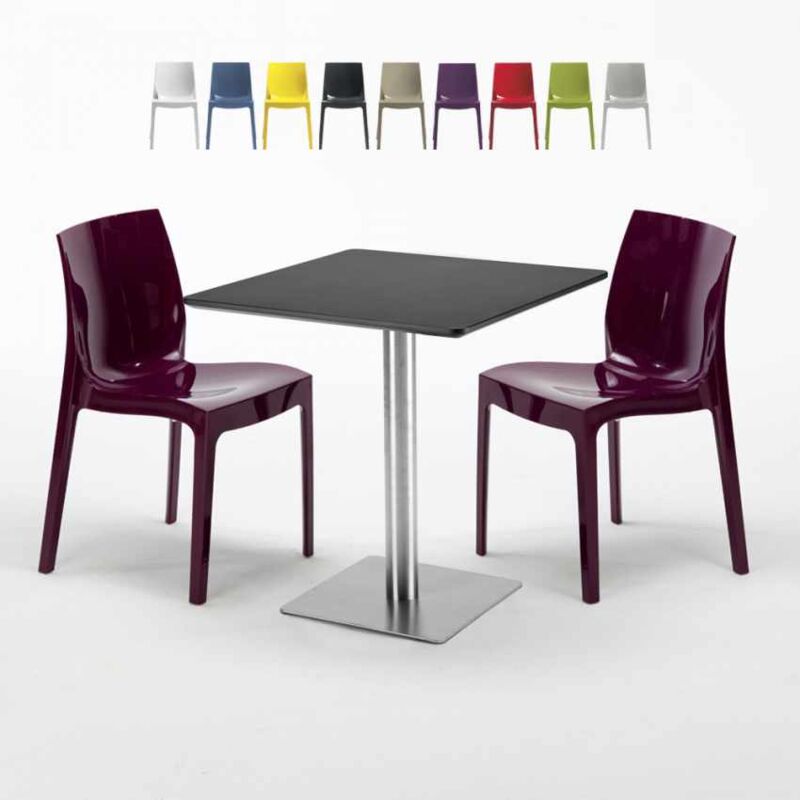 

Mesa Cuadrada Negra 70x70 cm y 2 Sillas De Colores Ice RUM RAISIN | Color: Morado