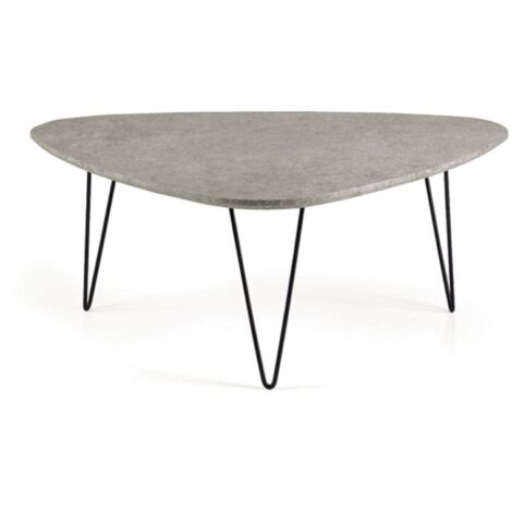 Tavolino NICO piano in legno sagomato Cemento e gambe in metallo