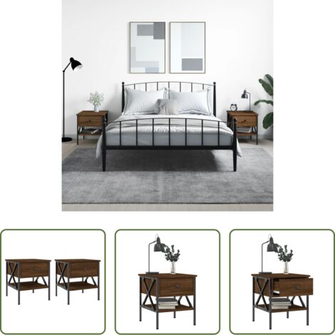 Tavolino notte -  Comodini 2 pz Rovere Marrone 40x42x45 cm in Legno Multistrato