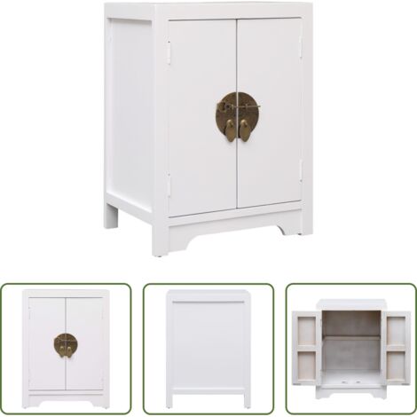 Tavolino orientale -  Comodino Bianco 38x28x52 cm in Legno di Paulownia