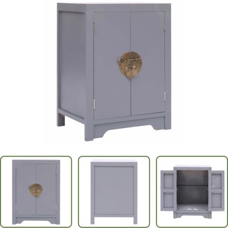 Tavolino orientale -  Comodino Grigio 38x28x52 cm in Legno di Paulownia
