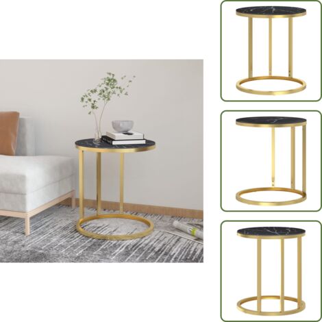 Tavolino oro e marmo nero - vidaXL Tavolino Oro e Marmo Nero 45 cm in Vetro Temperato -