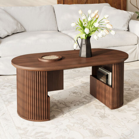 Tavolino ovale con contenitore, noce, 105x50x46,5 cm