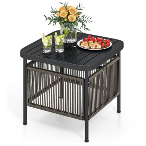 Tavolino patio 2 livelli metallo ripiano bistrò veranda Tavolino esterno ombrellone 4 cm Nero