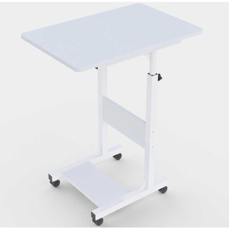 Tavolino Porta PC Computer da Letto Divano Regolabile con Ruote Bianco