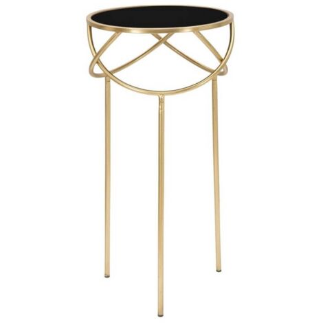 Tavolino porta telefono ring rotondo struttura in ferro color oro e vetro per interni