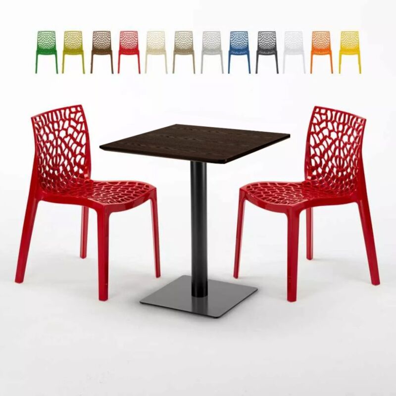 

Mesa Cuadrada 60x60 cm Pedestal Negro y Tablero de Madera con 2 Sillas De Colores Gruvyer Kiss | Color: Rojo