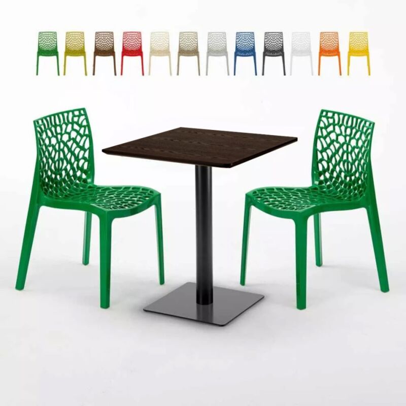 

Mesa Cuadrada 60x60 cm Pedestal Negro y Tablero de Madera con 2 Sillas De Colores Gruvyer Kiss | Color: Verde
