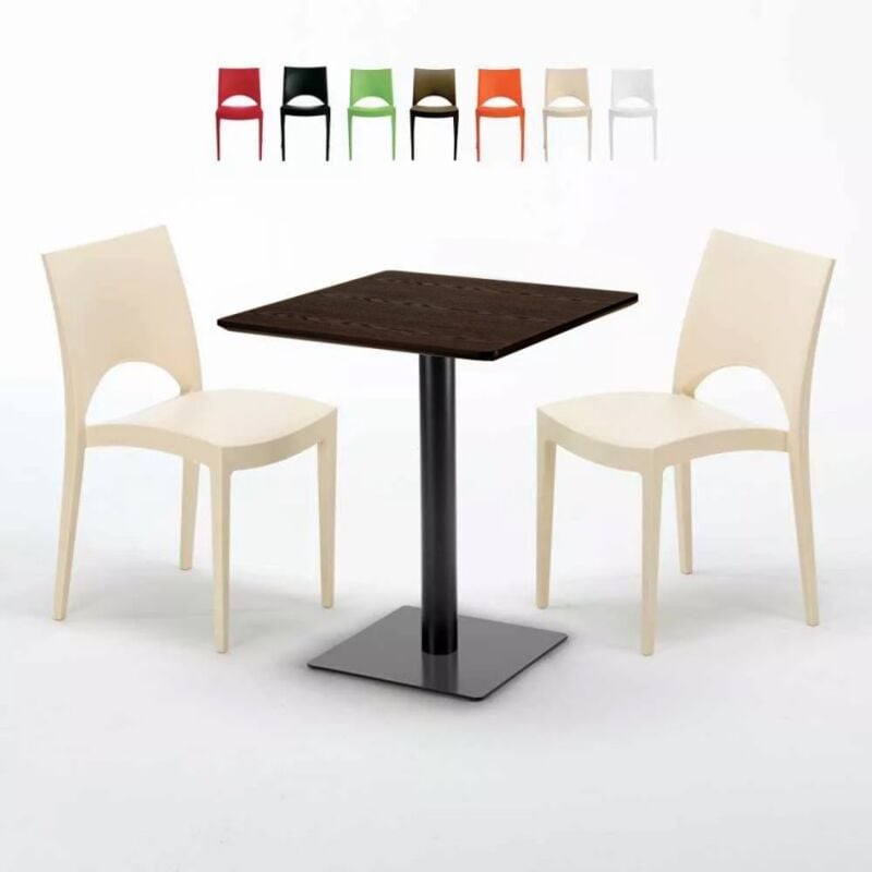 

Mesa Cuadrada 60x60 cm Base Negra y Tablero de Madera con 2 Sillas De Colores Paris Kiss | Color: Beige