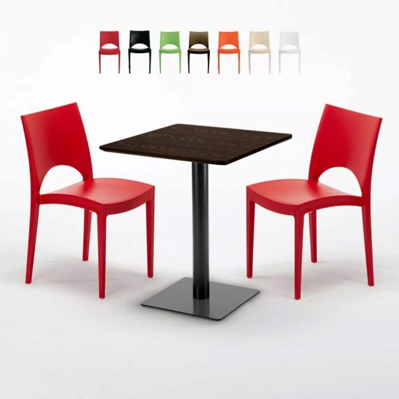 

Mesa Cuadrada 60x60 cm Base Negra y Tablero de Madera con 2 Sillas De Colores Paris Kiss | Color: Rojo