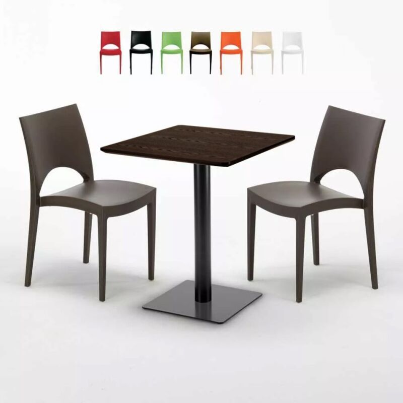 

Mesa Cuadrada 60x60 cm Base Negra y Tablero de Madera con 2 Sillas De Colores Paris Kiss | Color: Marrón