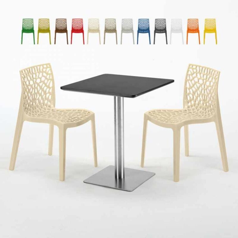 

Mesa Cuadrada 60x60 cm Base de Acero y Tablero Negro con 2 Sillas De Colores Gruvyer Pistachio | Color: Beige