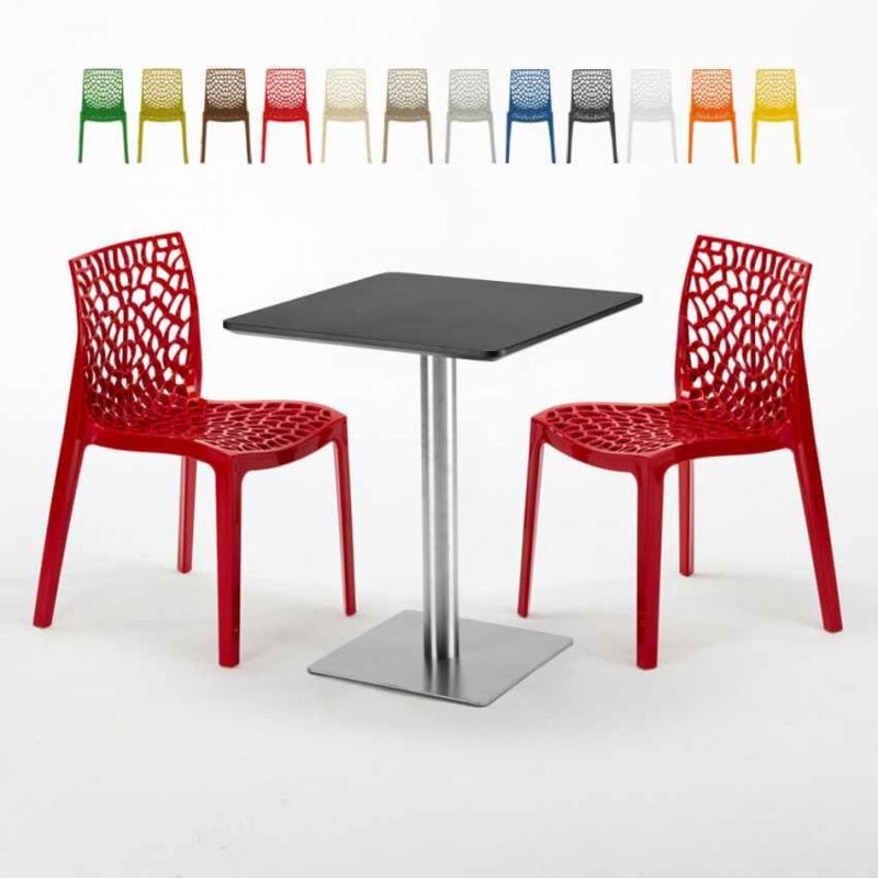 

Mesa Cuadrada 60x60 cm Base de Acero y Tablero Negro con 2 Sillas De Colores Gruvyer Pistachio | Color: Rojo