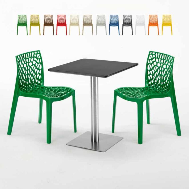 

Mesa Cuadrada 60x60 cm Base de Acero y Tablero Negro con 2 Sillas De Colores Gruvyer Pistachio | Color: Verde