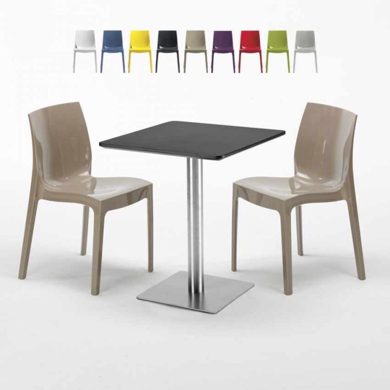 

Mesa Cuadrada 60x60 cm Base de Plata y Tablero Negro y 2 Sillas De Colores Ice Pistachio | Color: Beige