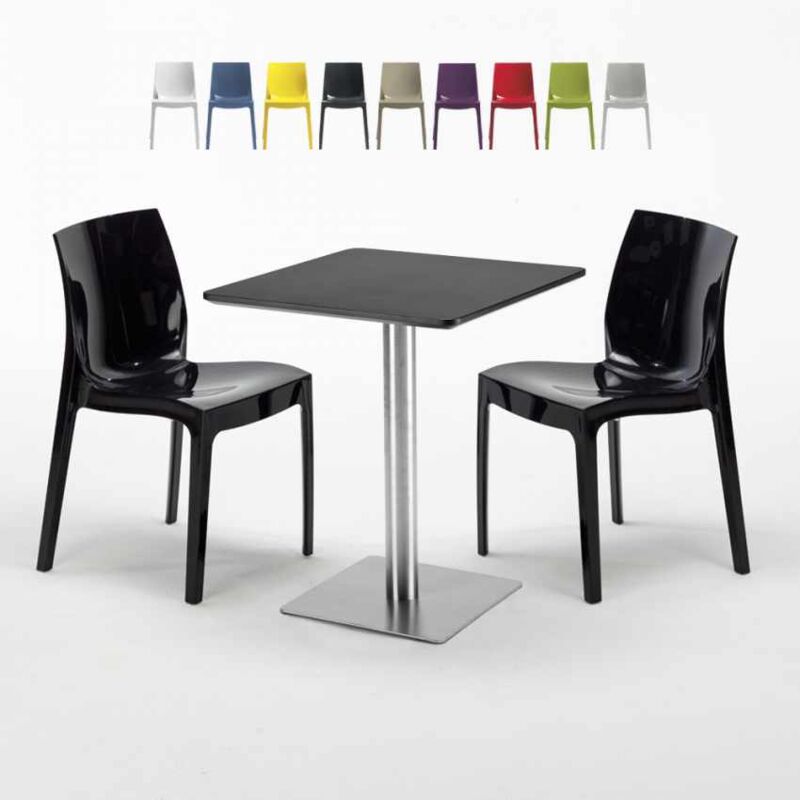 

Mesa Cuadrada 60x60 cm Base de Plata y Tablero Negro y 2 Sillas De Colores Ice Pistachio | Color: Negro