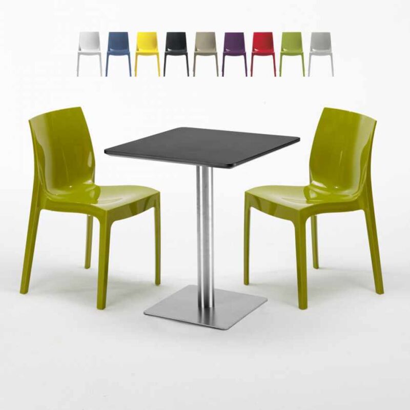 

Mesa Cuadrada 60x60 cm Base de Plata y Tablero Negro y 2 Sillas De Colores Ice Pistachio | Color: Verde