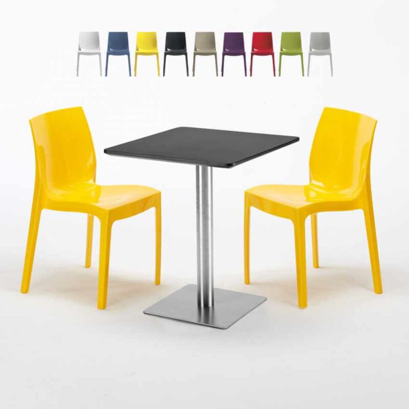 

Mesa Cuadrada 60x60 cm Base de Plata y Tablero Negro y 2 Sillas De Colores Ice Pistachio | Color: Amarillo