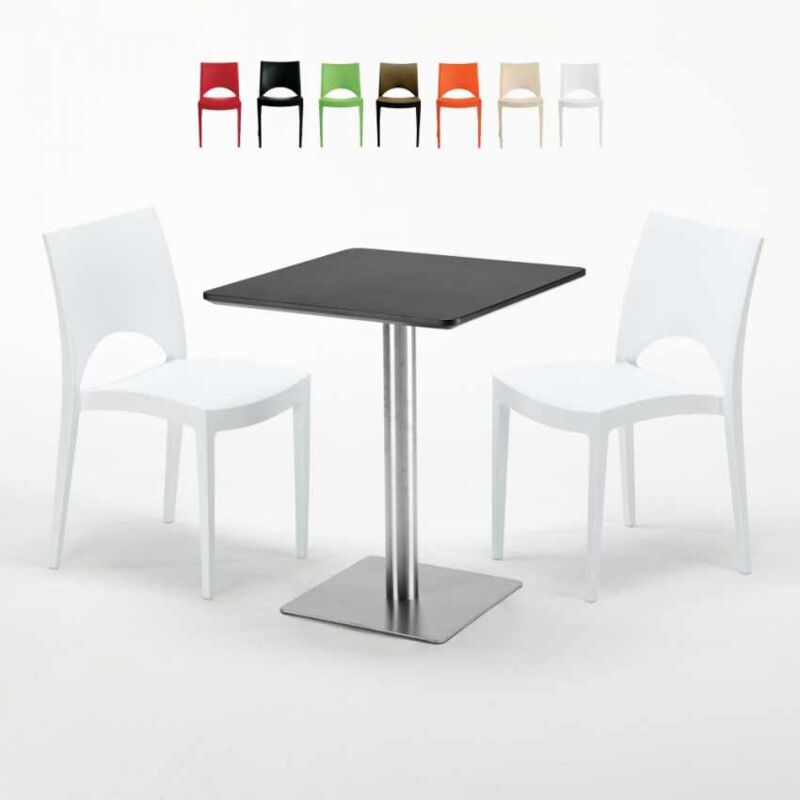 

Mesa Cuadrada 60x60 cm con Base de Acero y Tablero Negro y 2 Sillas De Colores Paris Pistachio | Color: Blanco