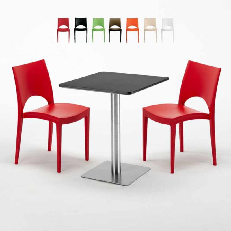 

Mesa Cuadrada 60x60 cm con Base de Acero y Tablero Negro y 2 Sillas De Colores Paris Pistachio | Color: Rojo