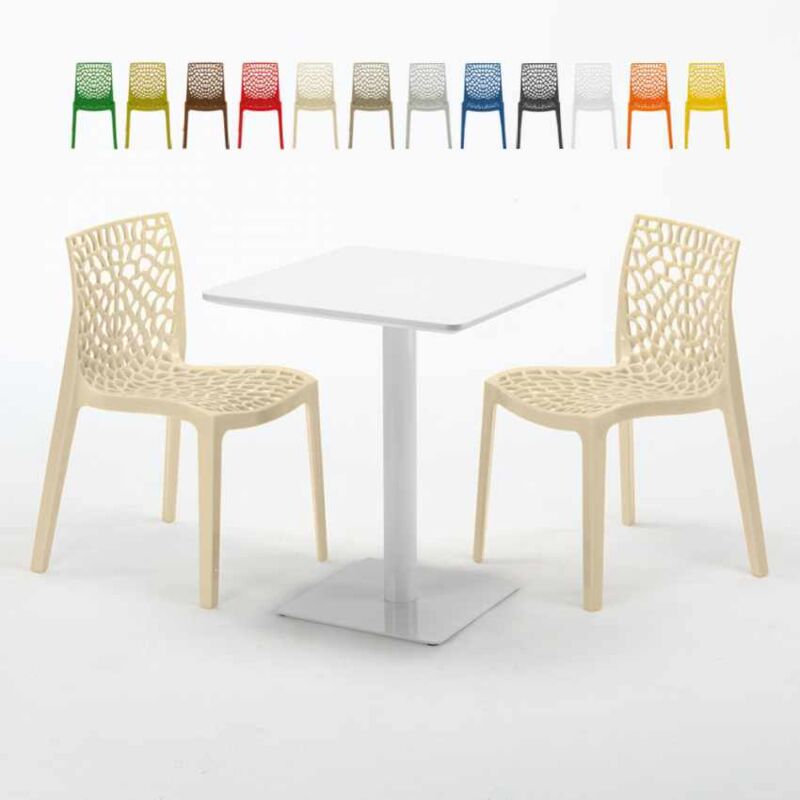 

Mesa Cuadrada Blanca 60x60 cm y 2 Sillas De Colores Gruvyer Lemon | Color: Beige