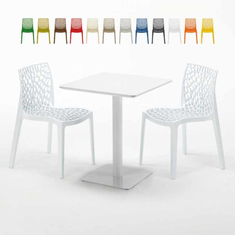 

Mesa Cuadrada Blanca 60x60 cm y 2 Sillas De Colores Gruvyer Lemon | Color: Blanco