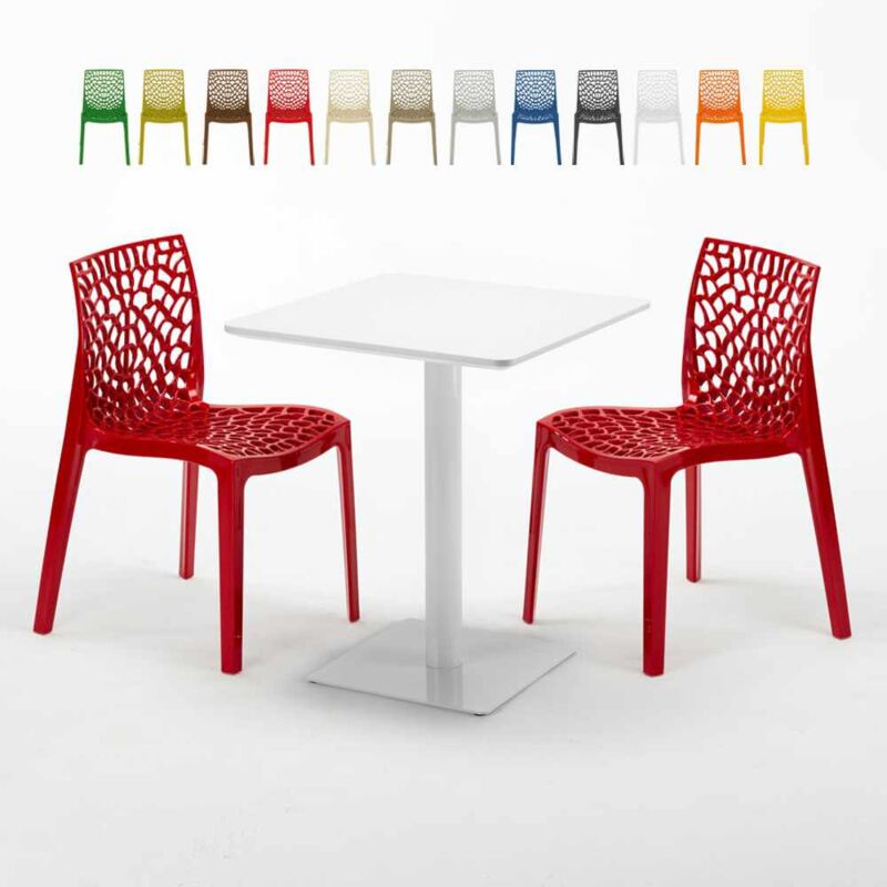 

Mesa Cuadrada Blanca 60x60 cm y 2 Sillas De Colores Gruvyer Lemon | Color: Rojo