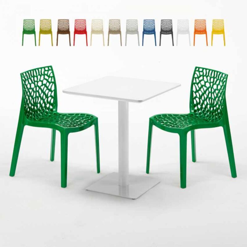

Mesa Cuadrada Blanca 60x60 cm y 2 Sillas De Colores Gruvyer Lemon | Color: Verde