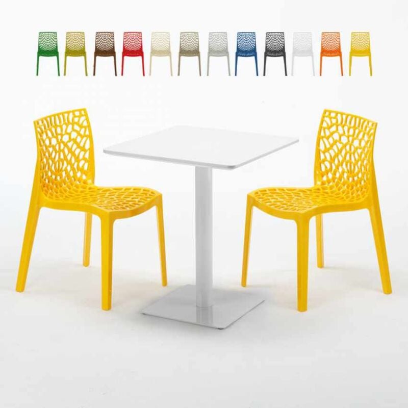 

Mesa Cuadrada Blanca 60x60 cm y 2 Sillas De Colores Gruvyer Lemon | Color: Amarillo