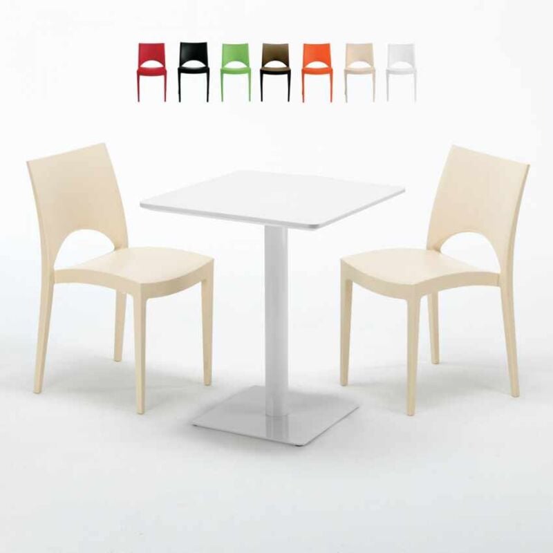 

Mesa Cuadrada Blanca 60x60 cm y 2 Sillas De Colores Paris Lemon | Color: Beige